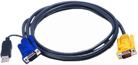 ATEN 2L-5202UP Шнур, мон+клав+мышь USB (встроенный PS/2 to USB конвертер), SPHD15=>HD DB15+USB A-Тип, Male-2xMale, 8+4 проводов, опрессованный, 1,8 метр, черный