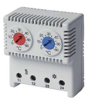 DKC / ДКС R5THRV13 Сдвоенный термостат, диапазон температур для NC контакта: 10-50°C; для NO: 20-80°C