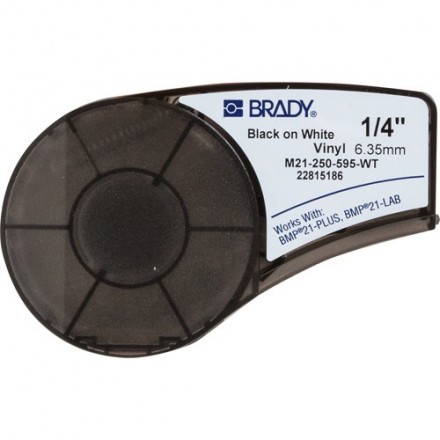 BRADY brd139744 Лента принтерная для кабеля, провода, патч-панелей, 6.35 мм х 6.4 м, винил, черный на белом, M21-250-595-WT
