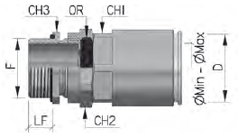 DKC / ДКС 6111P40M402027 (Заказная) Муфта труба-коробка с герметичным уплотнителем, ф40мм, IP68, М40х1,5, для кабеля ф20 - 27мм, никелированная латунь - фото 2