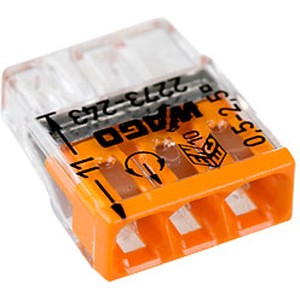 WAGO 2273-243 Клемма соединительная 3-проводная с пастой для распределительных коробок, сечением 0.5-2.5 мм2, оранжевая