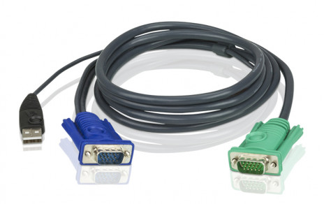 ATEN 2L-5201U Шнур, мон+клав+мышь USB, SPHD15=>HD DB15+USB A-Тип, Male-2xMale, 8+4 проводов, опрессованный, 1,2 метр,, черный