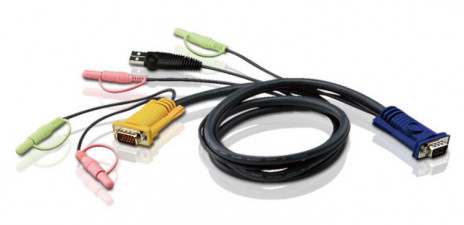 ATEN 2L-5303U Шнур, мон+клав+мышь USB+аудио, SPHD15+2xminiJack(3,5мм)=>HD DB15+USB A-Тип+2xminiJack(3,5мм), Male, 8+4+2x2 проводов, опрессованный, 3 метр., черный