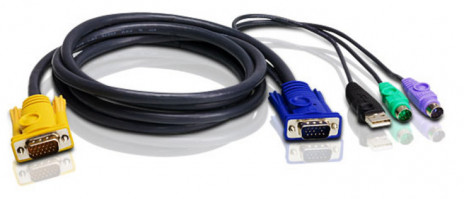 ATEN 2L-5303UP Шнур, мон+клав+мышь USB/PS2, SPHD=>HD DB15+USB A-Тип+2x6MINI-DIN, Male-4xMale, 8+8 проводов, опрессованный, 3 метр., черный