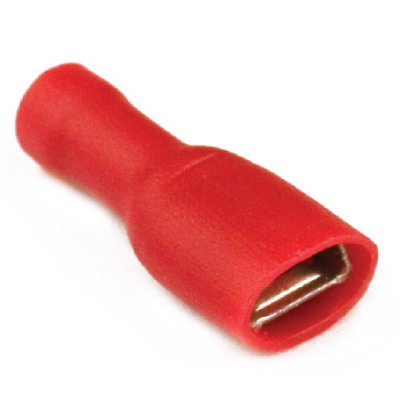 DKC / ДКС 2A04TP (Заказная) Наконечник плоский, с полностью изолированным фланцем (розетка),для сечения провода 0,25-1,5мм2, размер контакта 2,8х0,5мм, красный (РППИ-М)