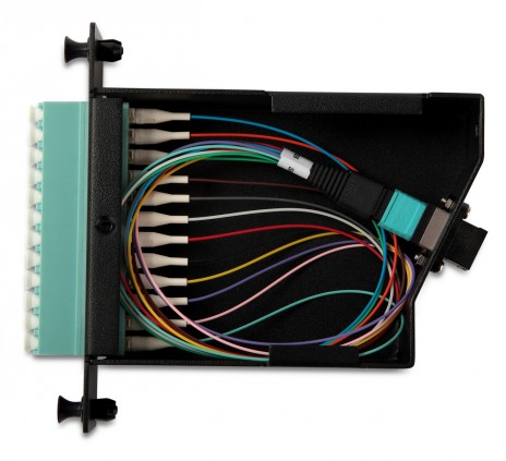 Hyperline FO-CSS-W120H32-503-1MTPM-12LC-AQ Волоконно-оптическая кассета 1xMTP (папа), 120x32 мм, 12LC адаптеров (цвет aqua), 12 волокон, OM3 - фото 4