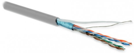 Hyperline FUTP4-C5E-P26-IN-LSZH-GY-305 (305 м) Кабель витая пара, экранированный F/UTP, общий экран фольга, категория 5e, 4 пары 26 AWG, 4х2х0,48 мм, многопроволочные жилы, LSZH, нг(А)-HF, внутренний -40°C – +75°C, серый