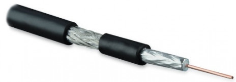 Hyperline COAX-RG59-LSZH-100 (100 м) Кабель коаксиальный RG-59, 75 Ом, однопроволочная жила 20 AWG, 0.81 мм, омедненная сталь, экран оплетка (67%) и фольга, внешний диаметр 6.1 мм, LSZH, -40°C – +75°C, черный
