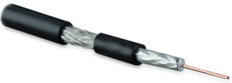 Hyperline COAX-SAT703N-BK-500 (500 м) Кабель коаксиальный RG-6, 75 Ом (ТВ, SAT, CATV), однопроволочная жила 17 AWG, 1.13 мм, медь, экран оплетка (45%) и фольга, внешний диаметр 6.6 мм, PVC, -20°C – +75°C, черный