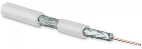 Hyperline COAX-SAT703N-WH-100 (100 м) Кабель коаксиальный RG-6, 75 Ом (ТВ, SAT, CATV), однопроволочная жила 17 AWG, 1.13 мм, медь, экран оплетка (45%) и фольга, внешний диаметр 6.6 мм, PVC, -20°C – +75°C, белый