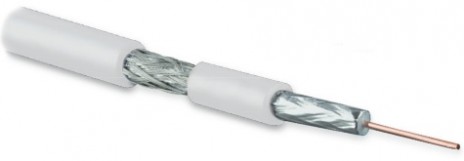 Hyperline COAX-SAT703N-WH-500 (500 м) Кабель коаксиальный RG-6, 75 Ом (ТВ, SAT, CATV), однопроволочная жила 17 AWG, 1.13 мм, медь, экран оплетка (45%) и фольга, внешний диаметр 6.6 мм, PVC, -20°C – +75°C, белый