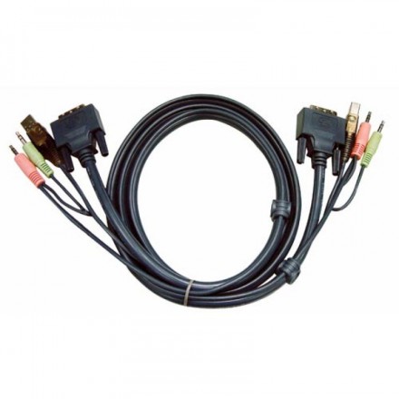 ATEN 2L-7D05U Шнур, мон+клав+мышь USB+аудио, DVI-D Single Link+USB A-Тип+2xminiJack(3,5мм)=>DVI-D Digital+USB B-Тип+2xminiJack(3,5мм), Male-Male, опрессованный, 5 метр., черный