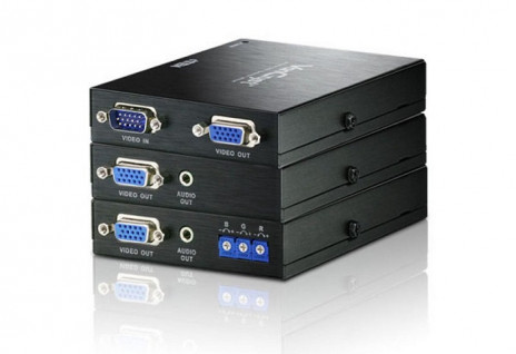 ATEN/VANCRYST VE170-AT-G Удлинитель, SVGA+AUDIO, 300 метр., HD-DB15+MINI JACK, M+F>F, со шнуром VGA+AUDIO, Б.П. 220> 5.3V, (макс.разреш. 1920x1200 60Hz(30м)/1600x1200 60Hz(150м)/1024x768 60Hz(300м);регулятор усиления видеосигнала)