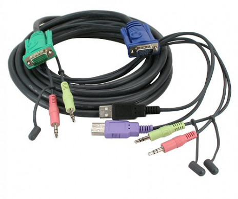 ATEN 2L-5305U Шнур, мон+клав+мышь USB+аудио, SPHD15+2xRCA=>HD DB15+USB A-Тип+2xRCA, Male, 8+4+2x2 проводов, опрессованный, 5 метр., черный