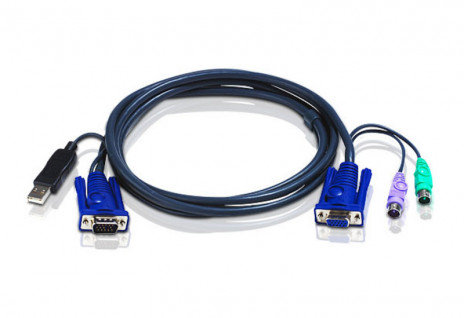 ATEN 2L-5503UP Шнур, мон+клав+мышь USB, HD DB15+2x6MINI-DIN=>HD DB15+USB A-Тип, Female/2xMale-2xMale, 8+4 проводов, опрессованный, 3 метр,, черный