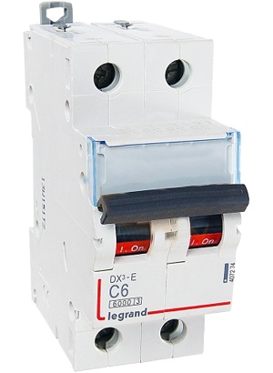 LEGRAND 407274 Автоматический выключатель, серия DX3-E, С6A, 6kA, 2-полюсный
