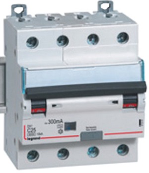 LEGRAND 411207 Дифференциальный автоматический выключатель, серия DX3, 25A, 300mA, 4-полюсный, тип AC
