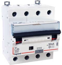 LEGRAND 411187 Дифференциальный автоматический выключатель, серия DX3, 20A, 30mA, 4-полюсный, тип AC