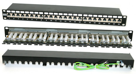 Hyperline PP2-19-24-8P8C-C6A-SH-110D Патч-панель 19", 1U, 24 порта RJ-45 полн. экран., категория 6A, Dual IDC