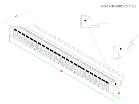 Hyperline PP3-19-24-8P8C-C6-110D Патч-панель 19", 1U, 24 порта RJ-45, категория 6, Dual IDC, ROHS, цвет черный (задний кабельный организатор в комплекте) - фото 5