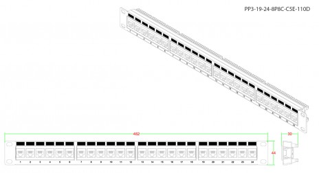 Hyperline PP3-19-24-8P8C-C5E-110D Патч-панель 19", 1U, 24 порта RJ-45, категория 5e, Dual IDC, ROHS, цвет черный - фото 3