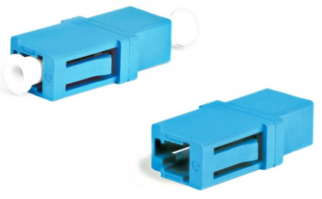 Hyperline FA-P00Z-LC/LC-N/WH-BL Оптический проходной адаптер LC-LC, SM, simplex, корпус пластиковый, синий, белые колпачки