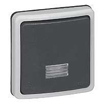 LEGRAND 090482 Кнопочный выключатель 10A с подсветкой (сборные механизмы), серый, Plexo