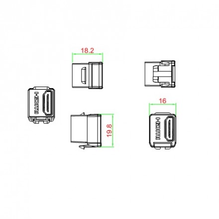 Hyperline KJ1-HDMI-AS18-WH Вставка формата Keystone Jack с проходным адаптером HDMI 2.0 (Type A), short body (18.2 мм), ROHS, белая - фото 4