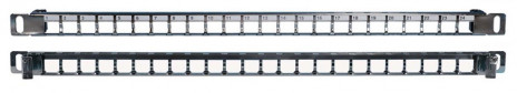 Hyperline PPBLHD-19-24S-SH-RM Модульная патч-панель 19", 24 порта, Flat Type, 0.5U, для экранированных и неэкранированных модулей Keystone Jack (кроме KJ1-C2, KJ2-C5e, KJ2-C6), с задним кабельным организатором (без модулей)