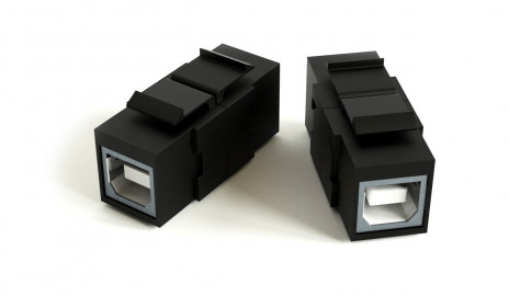 Hyperline KJ1-USB-B2-BK Вставка формата Keystone Jack с проходным адаптером USB 2.0 (Type B), ROHS, черная