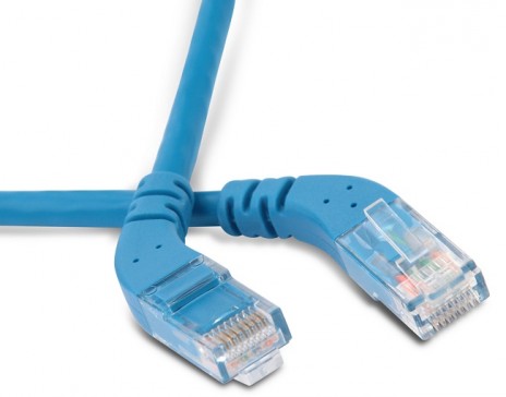 Hyperline PC-APM-UTP-RJ45/R45-RJ45/R45-C6-5M-LSZH-BL Патч-корд U/UTP угловой, правый 45°-правый 45°, Cat.6 (100% Fluke Component Tested), LSZH, 5 м, синий